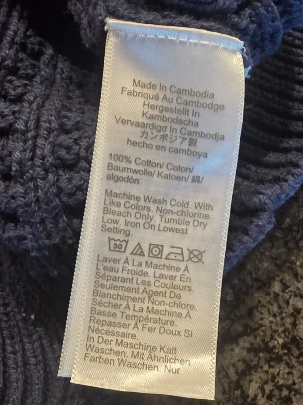 J.Crew Men's Cotton Cable-Knit Crewneck Sweater / Medium / Navy / BL822